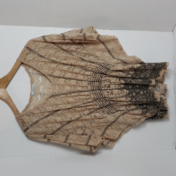 Lafiance Women's Tan Brown Lace Short Sleeve Top, M - Picture 1 of 8